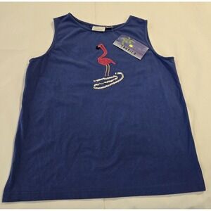NWT Tropico Women's Sleeveless  Top Flamingo Sequins Beach Coastal 100% Cotton L